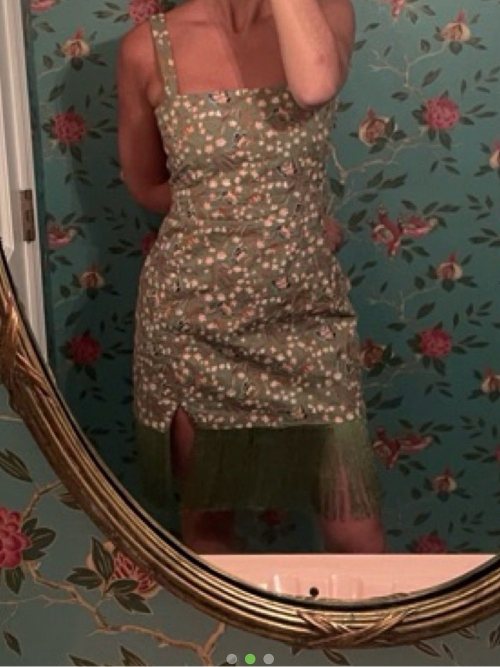 Floral Square-Neck Mini Dress in Sage Green